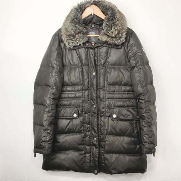 Vince Camuto Olive Green Quilted Faux Fur Collar Long Winter Jacket - Picture 1 of 16